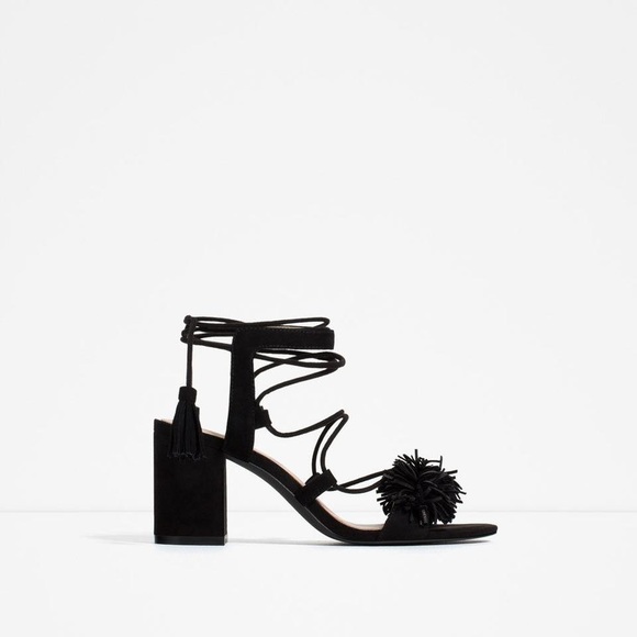 SOLD❌ZARA Black High Heel Leather Lace-Up Sandals - Picture 3 of 8